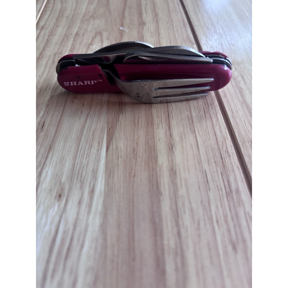 Sharp 4-in-1 Folding Multi-Tool Red Stainless Steel Knife Fork Spoon Opener hobo